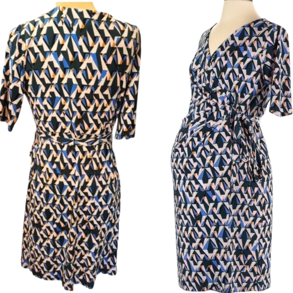 MOTHERHOOD Maternity Geometric Pattern Wrap Dress - Size M - Picture 1 of 14